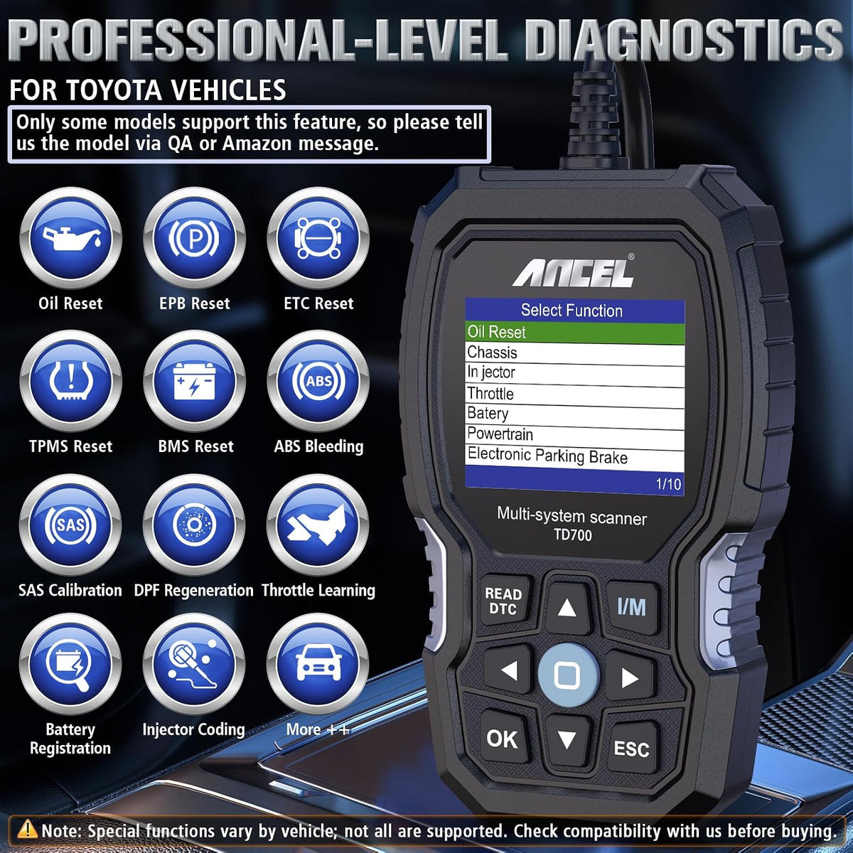 ANCEL TD700 Fits for Toyota OBD2 Scanner, Engine Car Diagnostic Scan Tool Fit for Toyota Lexus Scion, All System Code Reader Reading/Erasing Code,1996-2021