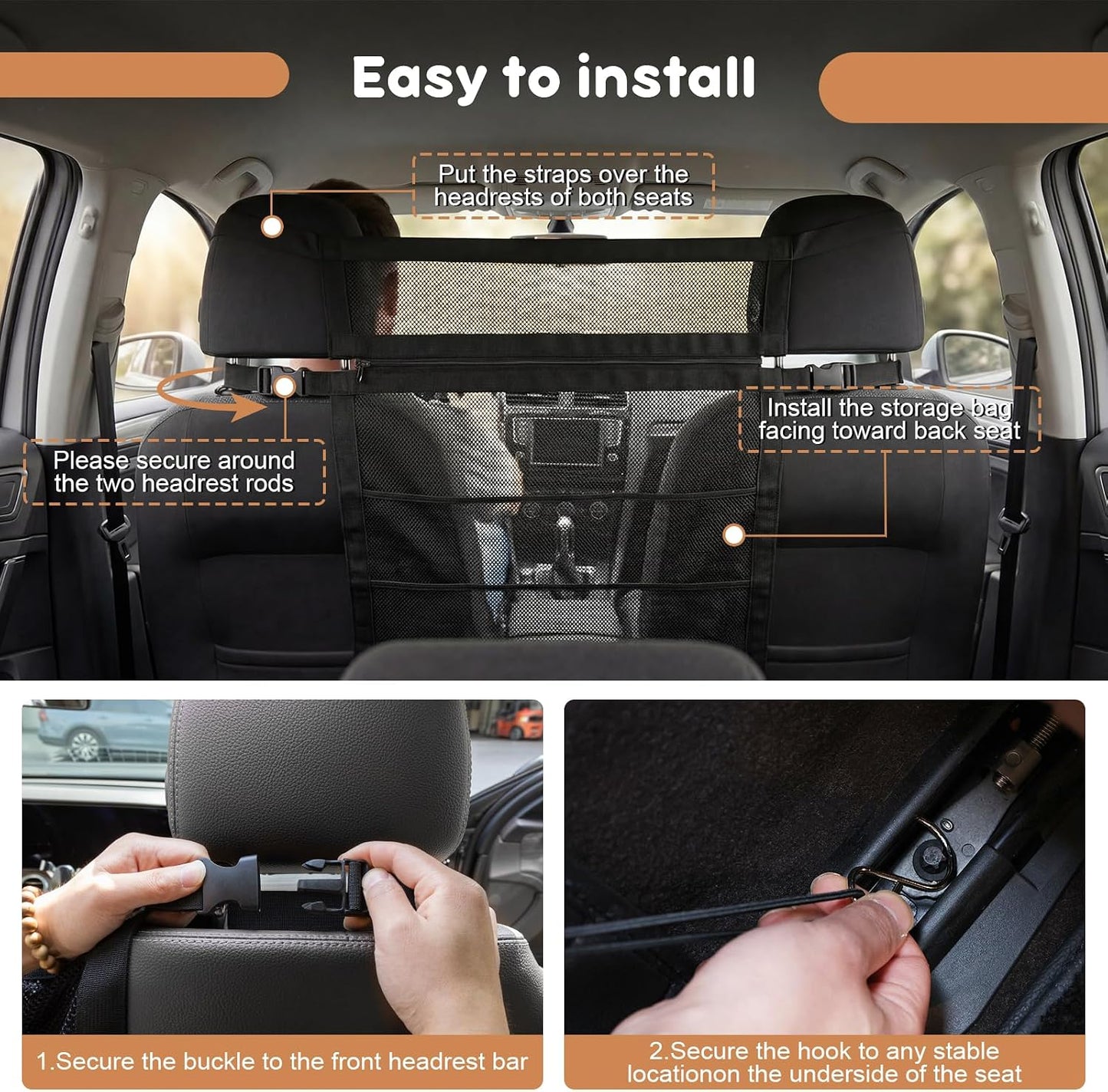 Dog Car Barrier with Mesh Organizer,Pet Safety Divider, Dog Net Easy Install for Cars & SUV,Truck(Upgraded&Heightened)
