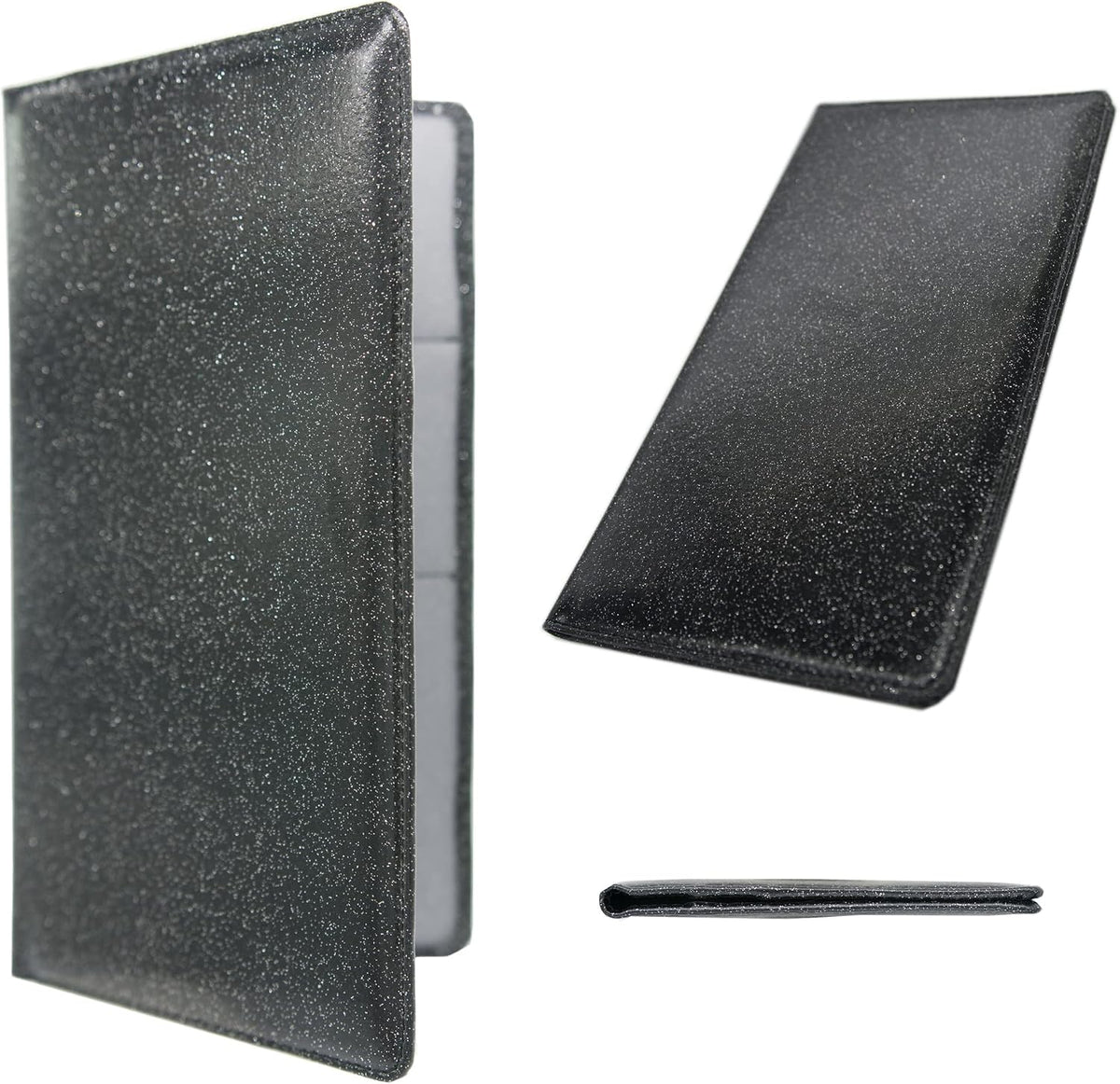 Leather Car Registration and Insurance Holder Magnetic Shut, Glitter Black