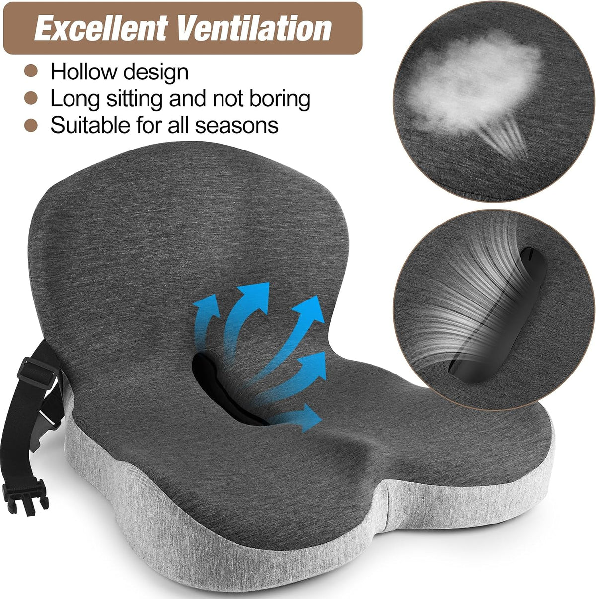 MYFAMIREA Truck Seat Cushion, Memory Foam Trucker Seat Cushion for Truck Driver Long Sitting with Adjustable Strap, Back Support and Pain Relief for Trucker Driving Car Office Chair and Pain