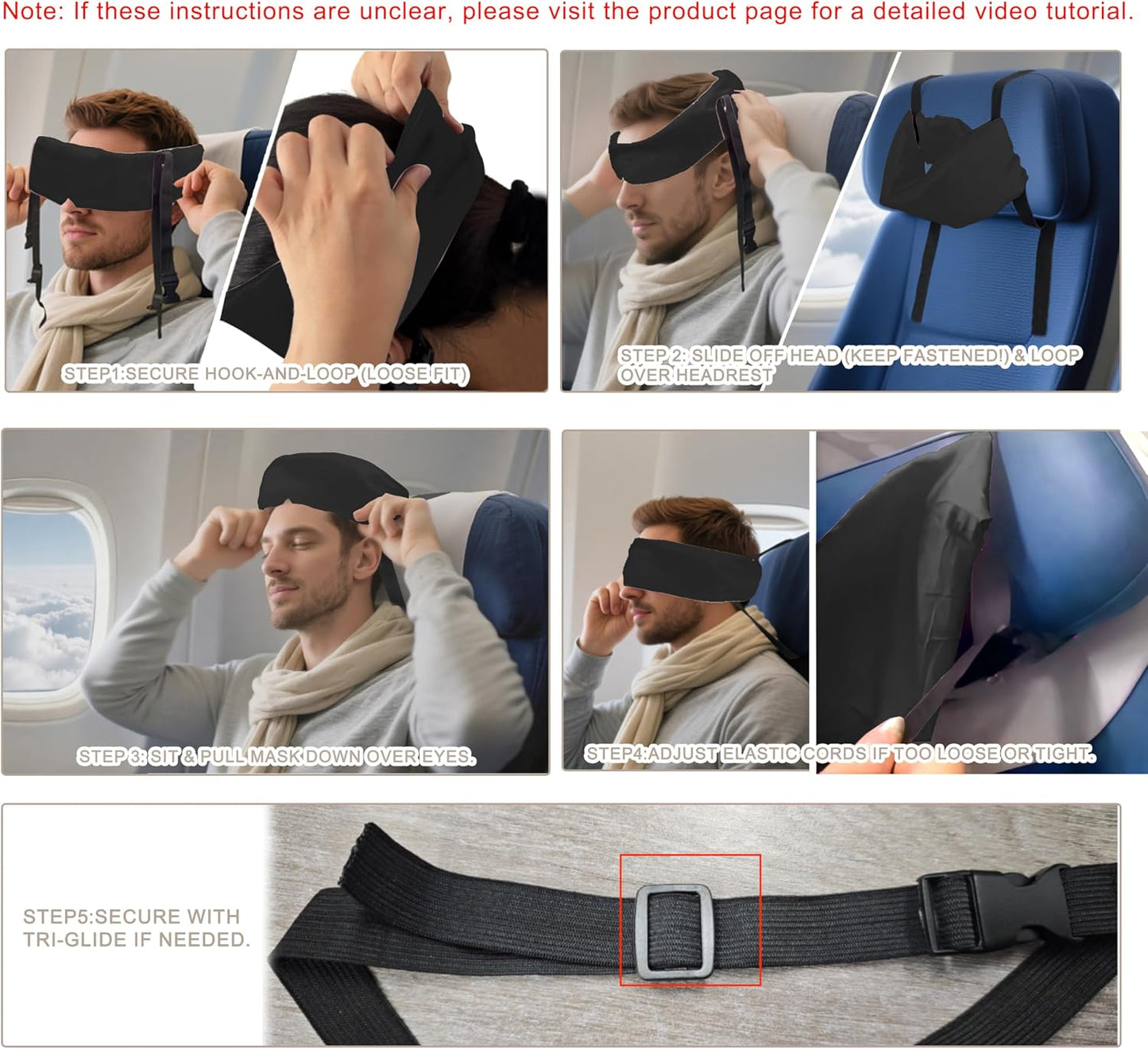 Travel Pillows for Airplanes, 2 Pack Airplane Head Strap with Silk Eye Mask for Sleeping, Long Flights & Car Road Trips 360°Headrest Neck Support, Stops Bobbing, Small & Compact (Pink+Black)