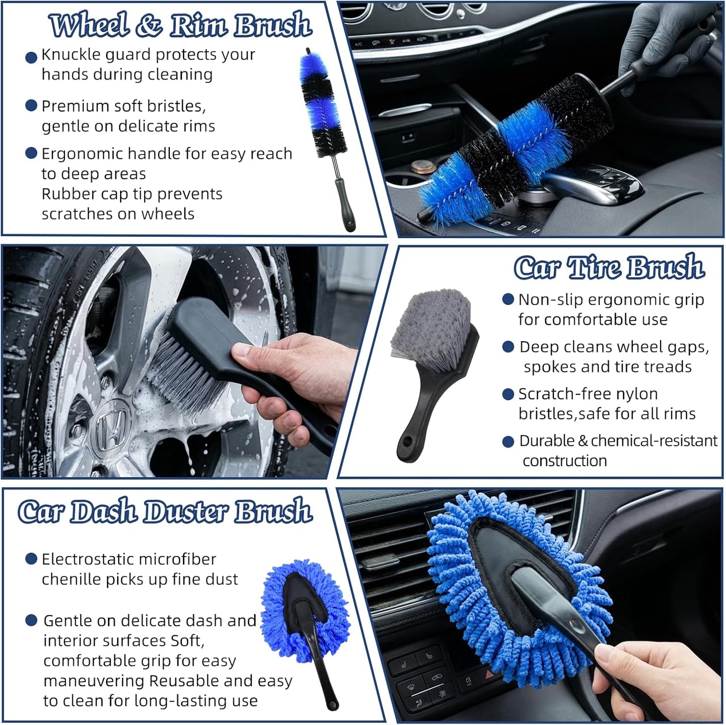 37Pcs Car Detailing Kit, Car Detailing Brush Set, Car Wash Cleaning Kit, Car Detailing Brushes, Professional Car Care Kit for Interior Exterior Wheels, (Drill is NOT Included)