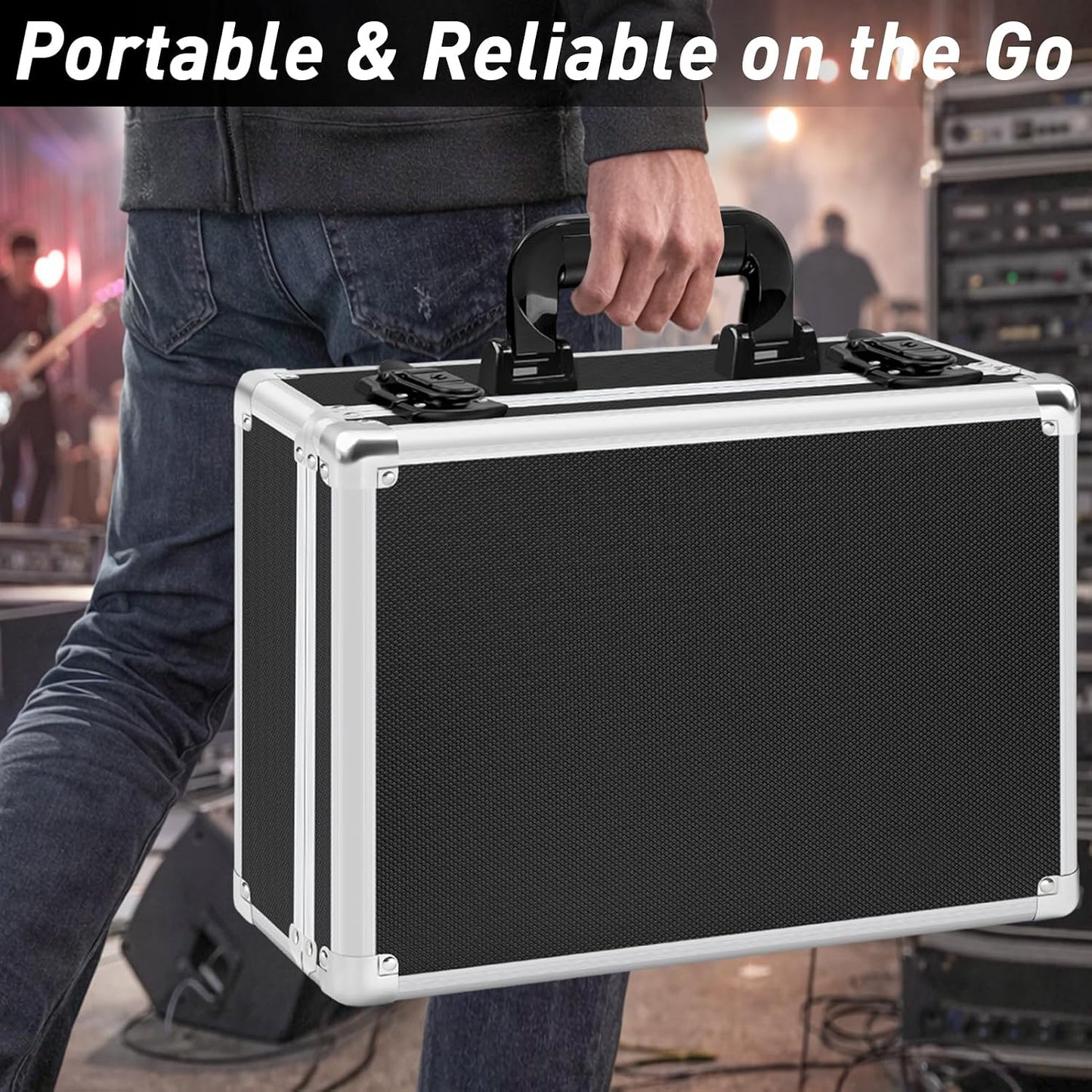 Fukumi 14 Inch Aluminum Hard Case with Customizable Foam – Heavy-Duty Protective Carrying Case for Wireless Microphone Systems, Camera Gear, and Electronics – Black