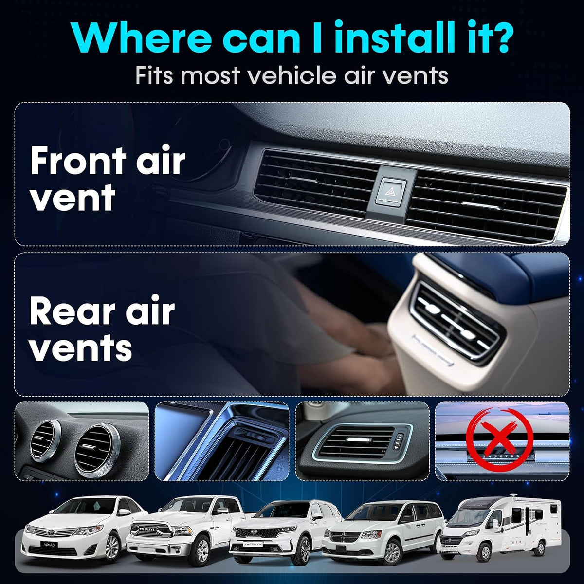 Smart Car Air Purifier Ionizer: Compact Filter-Free Car Odor Eliminator for Smoke Smell, Pet Odors & Food Odors, USB-C Powered, Quiet Auto On/Off, Universal Vent Clip for Cars