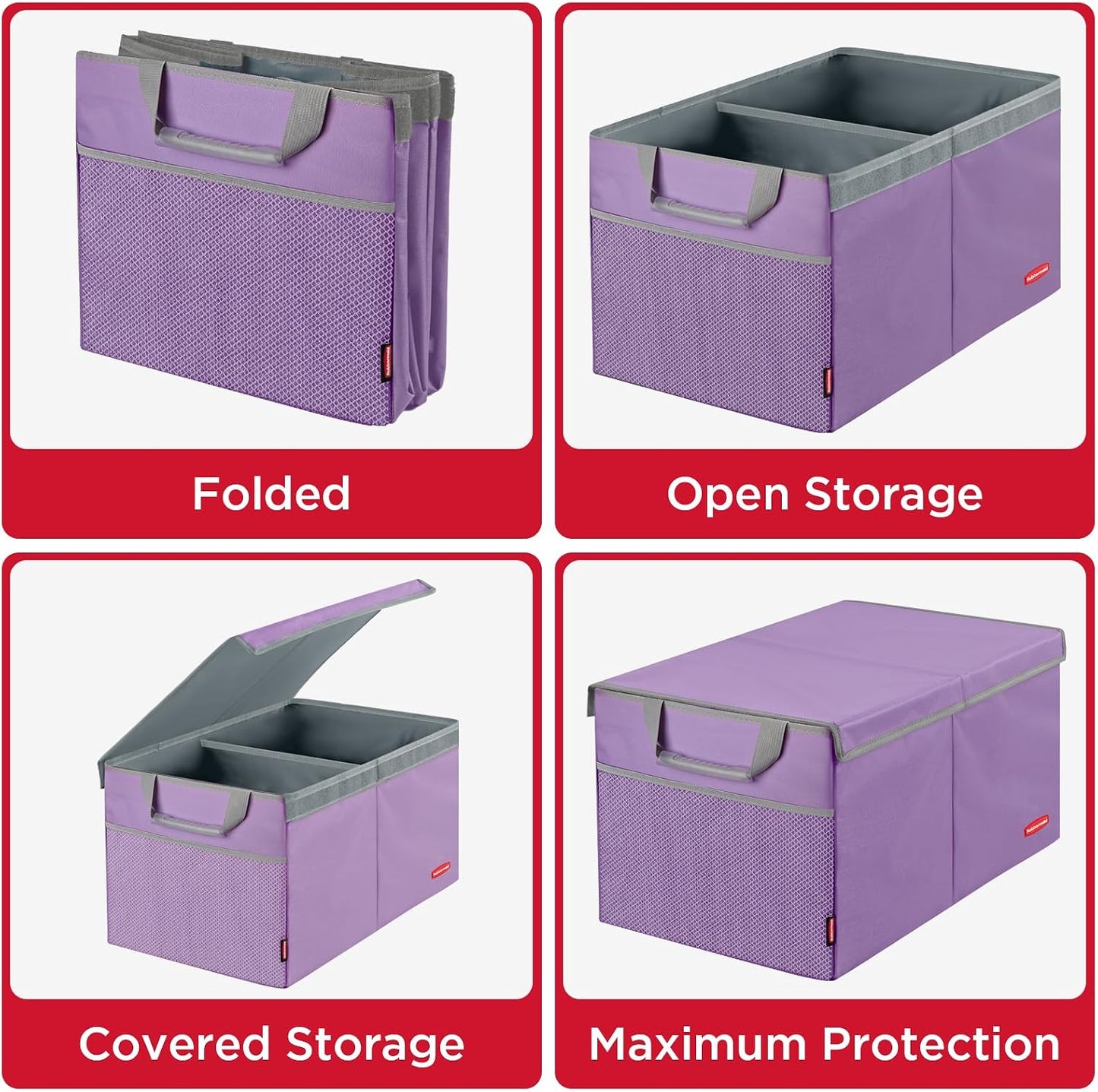 Rubbermaid Car Organizer, Collapsible Trunk Organizer, Multi-Compartment Car Storage Organization for Car Accessories, 2 Compartments With Cover, 21.65"*14.17"*12.2" - Purple