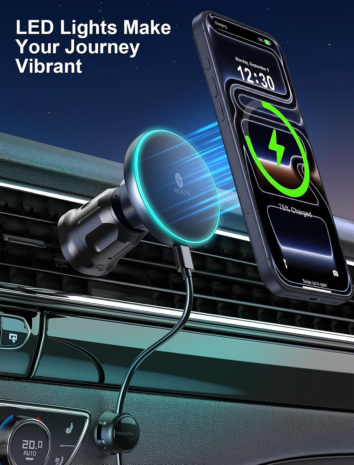 for iPhone Magsafe Car Mount Charger Vent-LED Wireless Car Charger