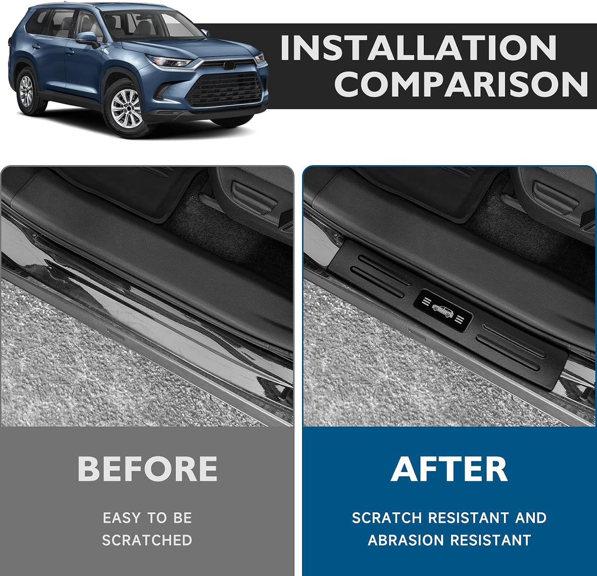 BIBLOZ ABS Material Door Sill Protector Compatible with Toyota Grand Highlander (Include Hybrid) LE/XLE/Limited/Platinum Accessories 2024 2025 2026 Door Sill Guards Trim(Not for Highlander)