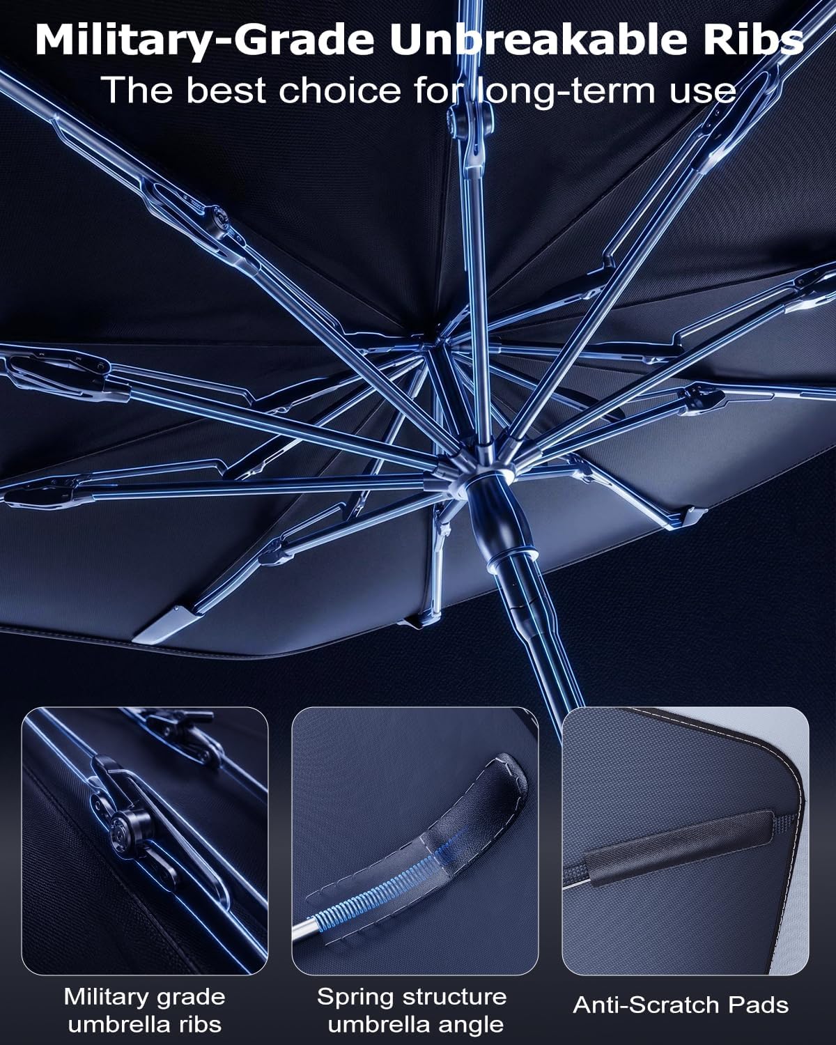 DMJN Umbrella Windshield Sun Shade for Car & SUV, Car Sunshade for Front Windshield [Nano Ice-Crystal Coatings] UPF50+ Heat & UV Block, Protect Interior & Keep Cooler Universal for Most of Sedan & SUV