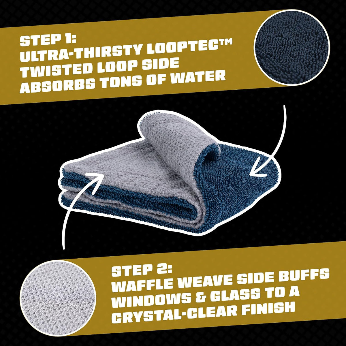 Chemical Guys, Clean Stroke Dual-Sided Glass Towels, 16 x 16 in, 2 Pack