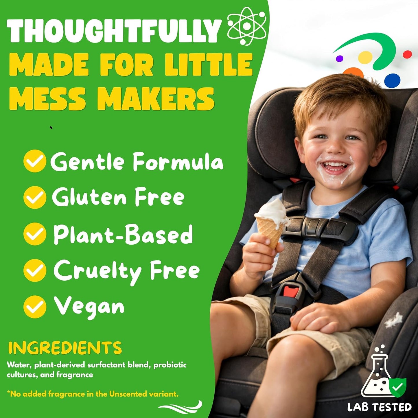 Oh Yuk Kids Car Seat Cleaner Spray, Probiotic Stain & Odor Remover for Kids Car Seats, Strollers & Fabric, Cleans Food, Milk & Juice Spills, Plant-Based Formula, 27 fl oz (Raspberry Pop)