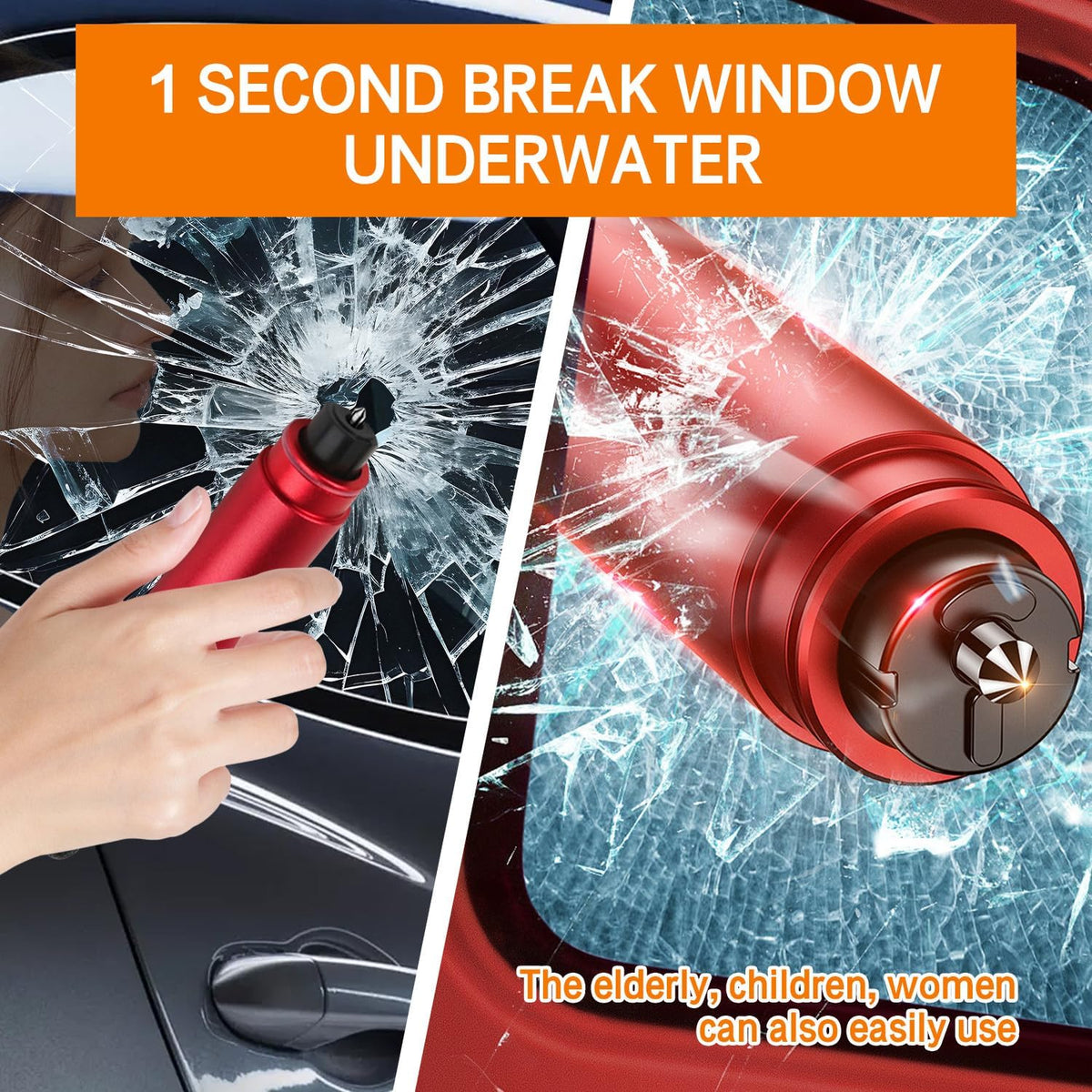 4Pcs Safety Hammer, 2 in 1 Car Window Breaker and Seatbelt Cutter, Red
