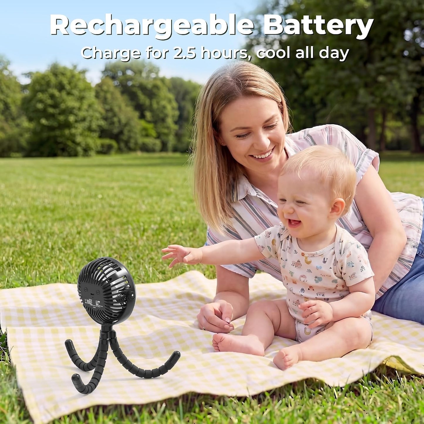 AMACOOL Battery Operated Stroller Fan, Baby Travel Essentials for Beach Disney, Newborn Boy & Girl Showers Gifts Registry Search, Rechargeable Clip On Fan for Car Seat Wagon Crib Bike Treadmill