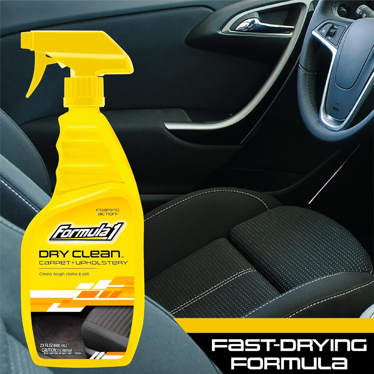 Formula 1 Dry Clean Carpet & Upholstery Cleaner - Stain Remover Spray for Car Seats & Floor Mats, Odor Eliminator for Interior Detailing, 23 oz.