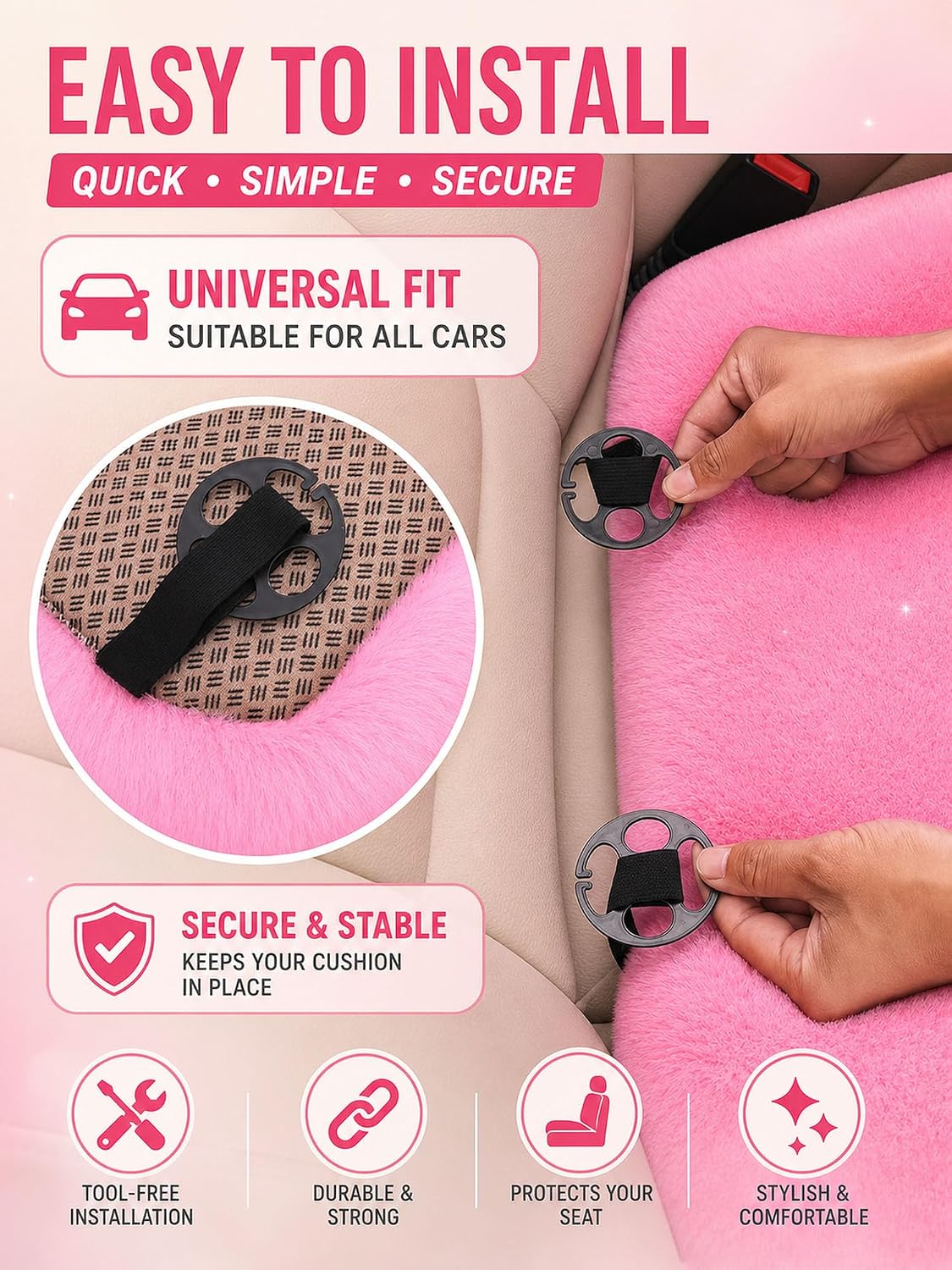 Winter Soft Warm Faux Rabbit Fur car seat Cushion,Universal fit Plush Front and Back Fuzzy car seat Pads Cushion Cover Protector - 1pcs (Back seat 1pcs,Pink)