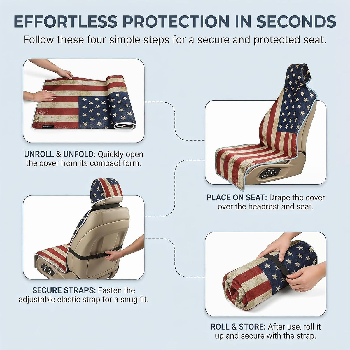 Waterproof Stain Resistant Towel Car Seat Covers，Universal Non-Slip for Gym Workout, Swimming, Beach and Workout Outdoor, Machine Washable(American Flag, 1 Pack)