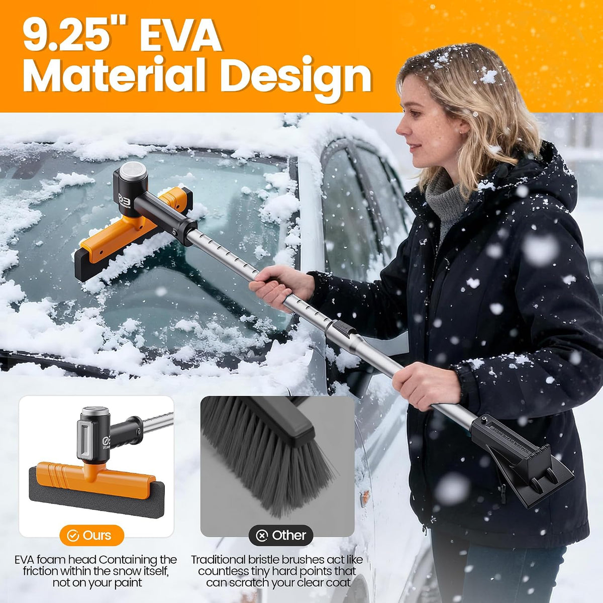 Ice Scrapers for Car Windshield & Snow Brush for Car, 3-in-1 Extendable Snow Brush 12 Adjustable Lengths with Detachable 360° Pivoting Head, Extendable Snow Brush for Truck SUV (24.4"-37.4")
