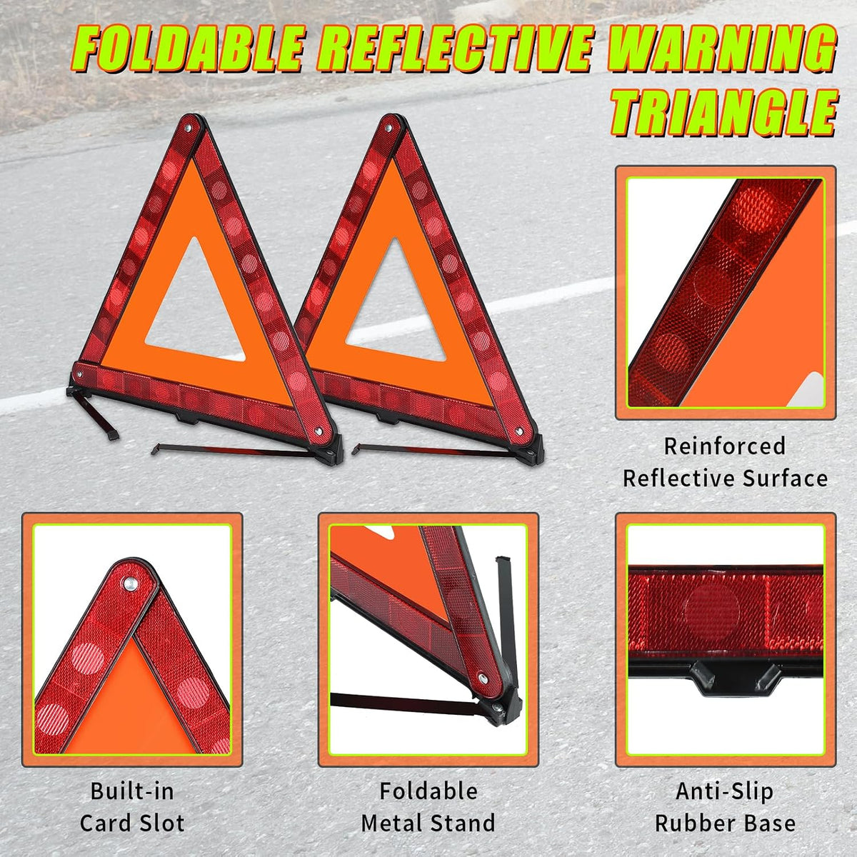 5 Pack Warning Triangles Safety Triangle Emergency Kit with Case
