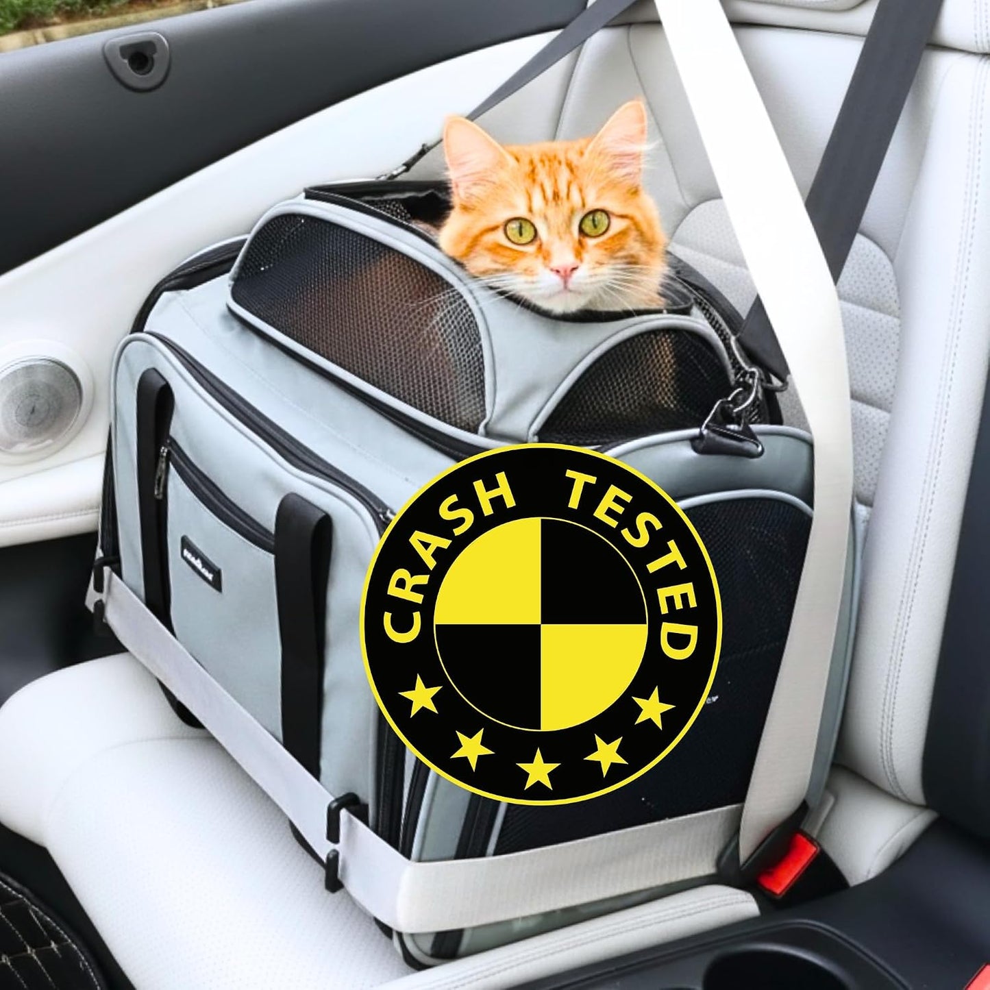 Crash-tested Top and Side Expandable Cat Carrier Large & Small Dog Car Seat - CPS Certified for Crash Protection & Safe Pet Travel (20x13x13)