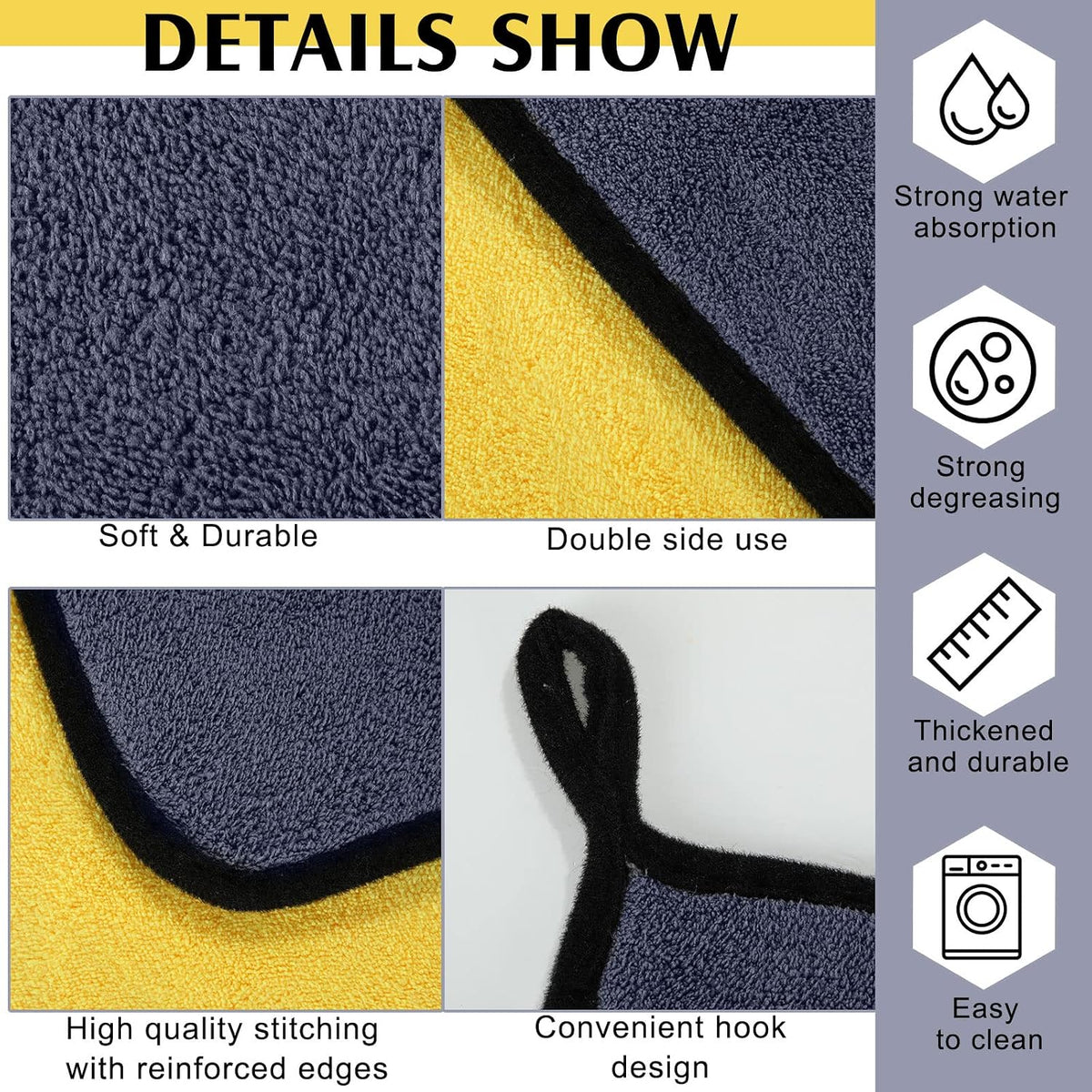 20 Pcs Microfiber Car Drying Towels 800 Gsm Thick Plush, Grey and Yellow