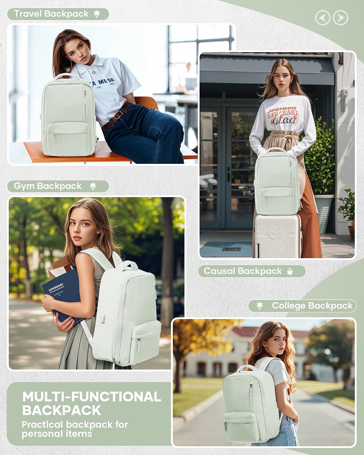 Vacuum Seal Backpack for Travel with Air Pump Vacpack Carry on Flight Approved Compression Daypack Laptop Space Saver Bags Storage with Vacuum System 18x14x8 inches Travel Bag Women MintGreen