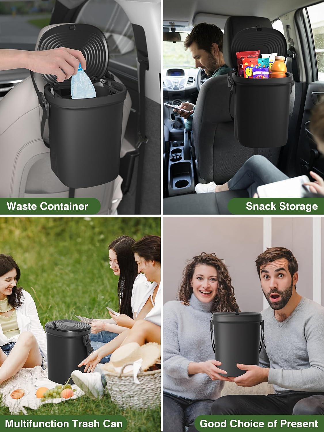 Garoopion Leakproof Car Trash Can, 1.9 Gallon Soft Silicone Hanging Garbage Can with Lid, Easy to Clean Vehicle Trash Bin, Suitable for Sedans, SUVs, MPVs &amp; Trucks