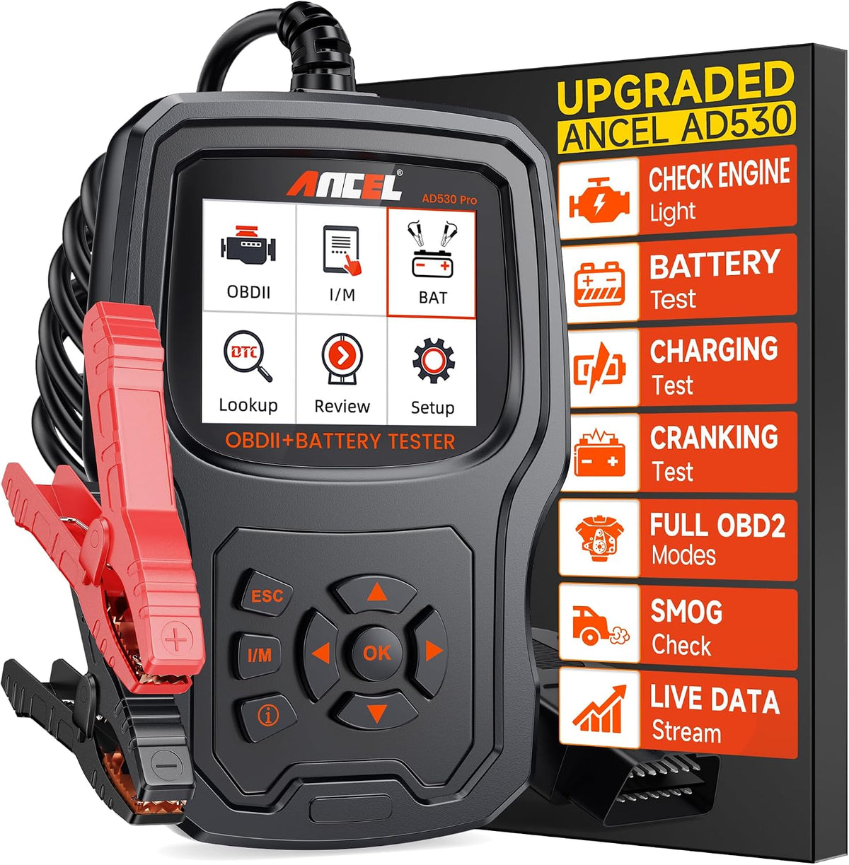 ANCEL AD530 PRO 2-in-1 OBD2 Scanner and 12V Battery Tester