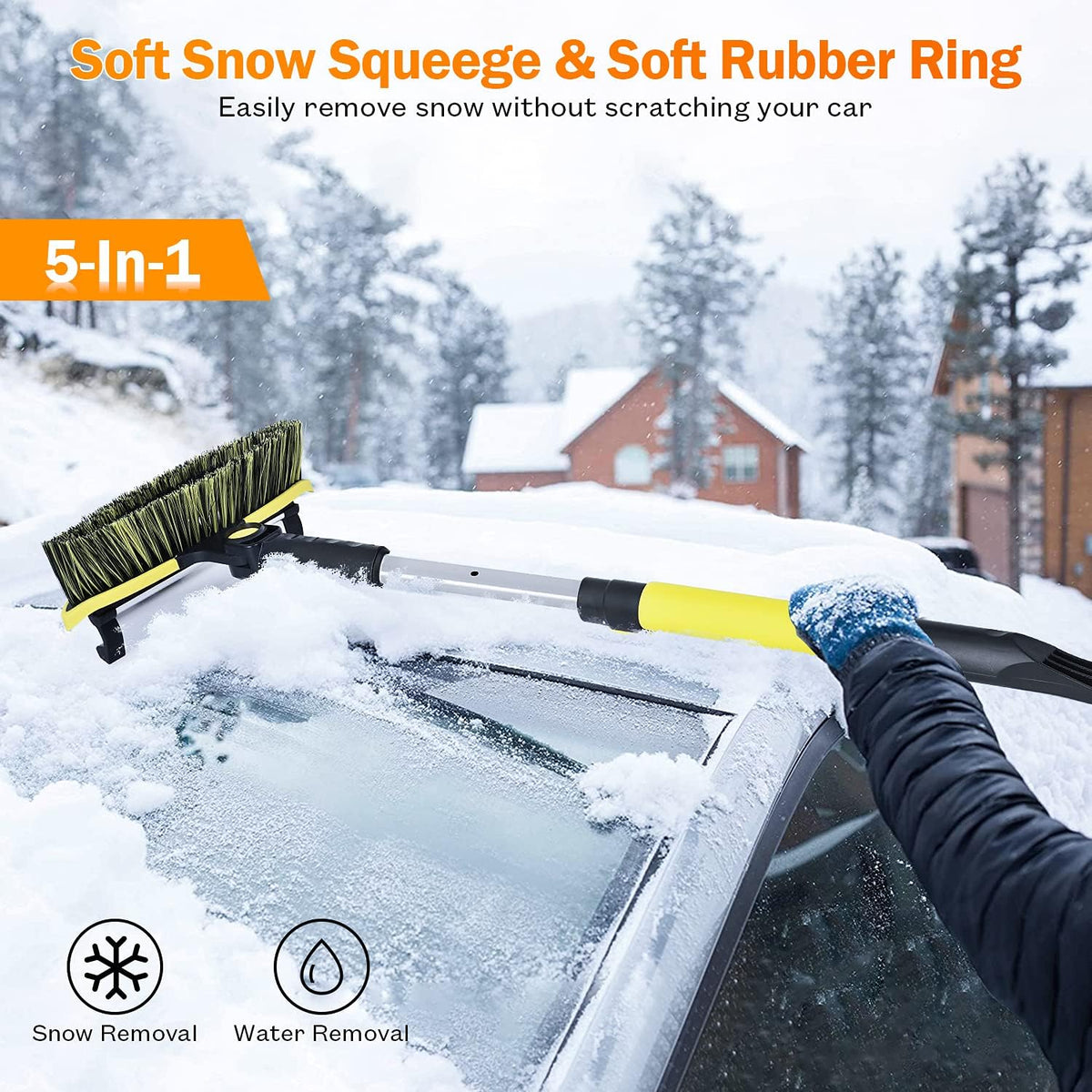 Ice Scraper and Snow Shovel, 5 in 1 Snow Brush for Car Windshield, 29.9" to 37.5" Extendable Snow Scraper for Car Auto SUV Truck