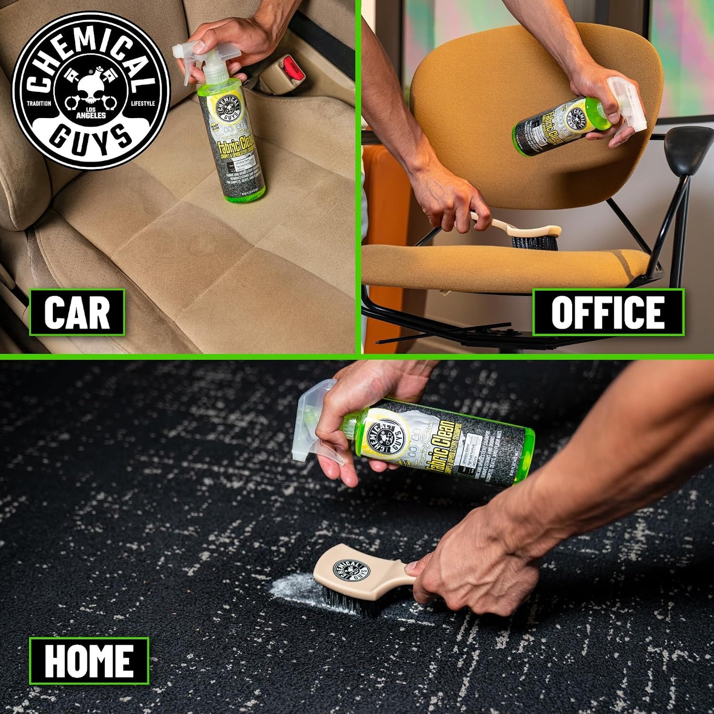 Chemical Guys Sprayable Citrus Fabric Clean Carpet & Upholstery Cleaner (Car Carpets, Seats & Floor Mats), 16 fl oz, Citrus Scent + Induro 7 Heavy Duty Nifty Interior Brush - HOL463