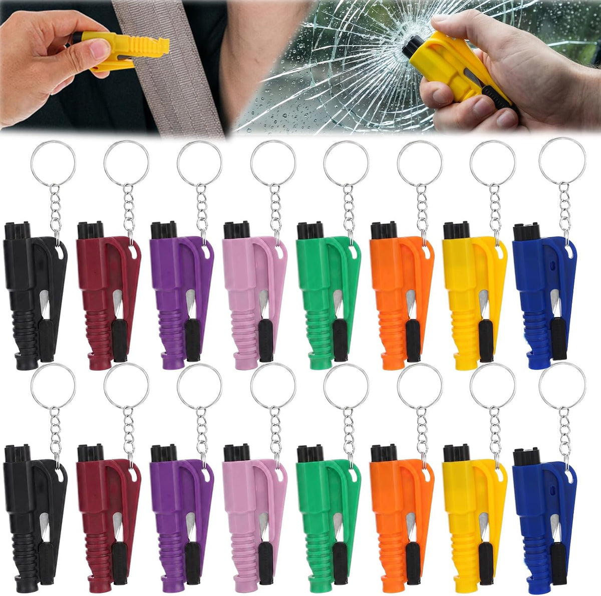 90 Pcs Window Breaker Seatbelt Cutter with 18 Window Breakers and 72 Fluorescent Stickers Portable Durable Multifunctional Car Window Breaker Tool