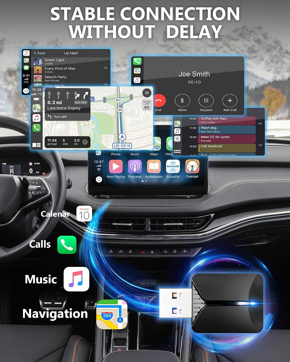 2 in 1 Wireless Carplay Adapter -Android Auto Adapter, 5.4/6GHz for iPhone