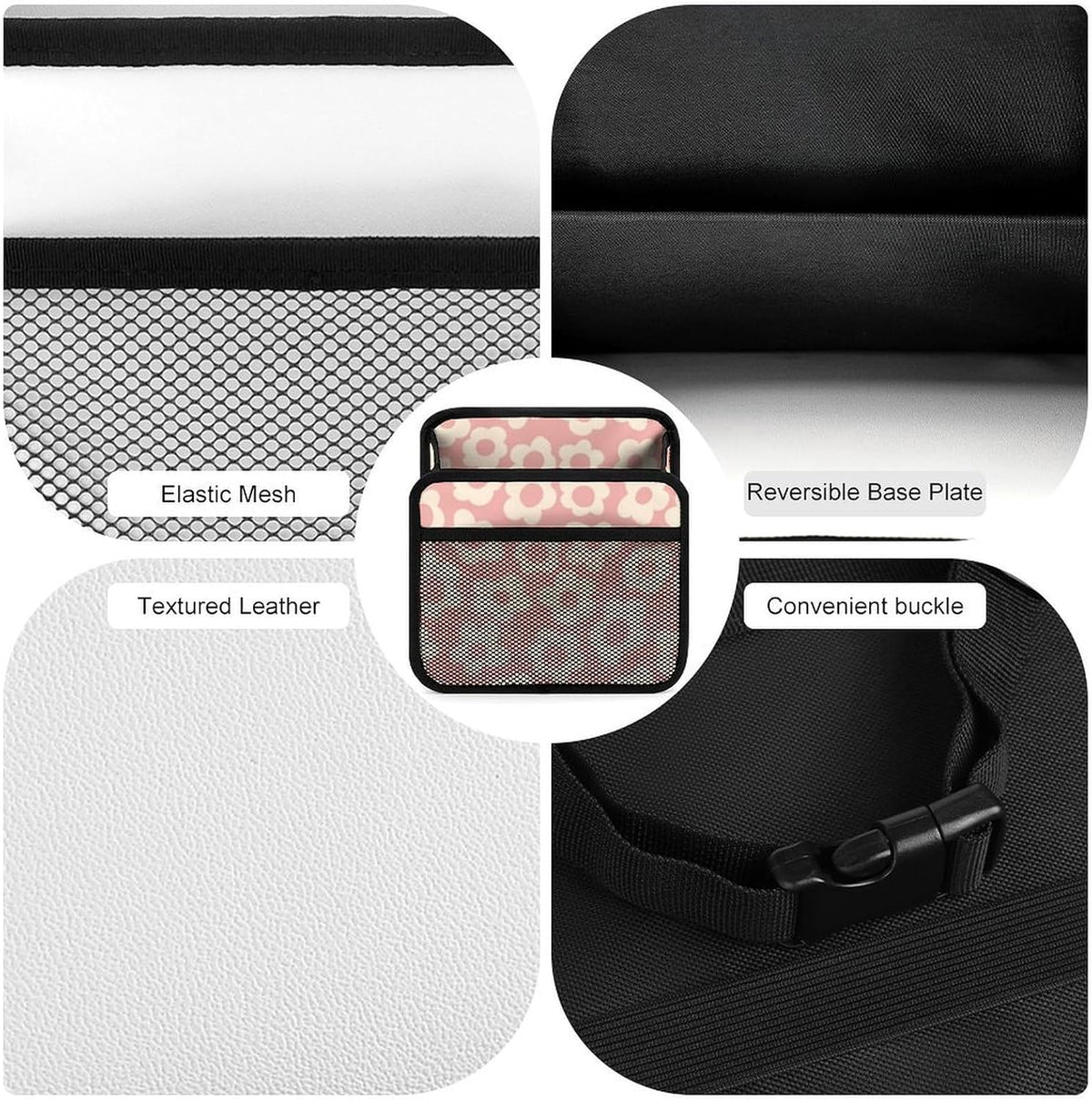 Car Backseat Organizer - Cute Aesthetic Car Storage Bin with Mesh Pocket & Reinforced Base - Universal Fit Hanging Seat Back Accessories for Women (Pink)