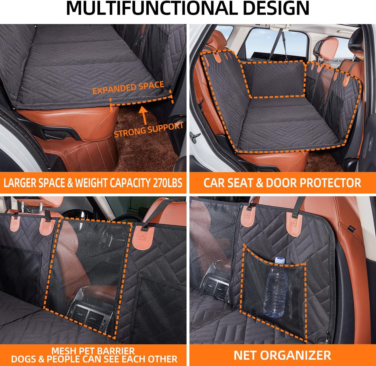 YJGF Back Seat Extender,Dog Seat Cover for Back Seat,Hard Bottom Car Seat Cover for Dogs,Dog Hammock for Car,Back Seat Pet Cover for Dogs(Black,for Car/SUV/Small Truck)