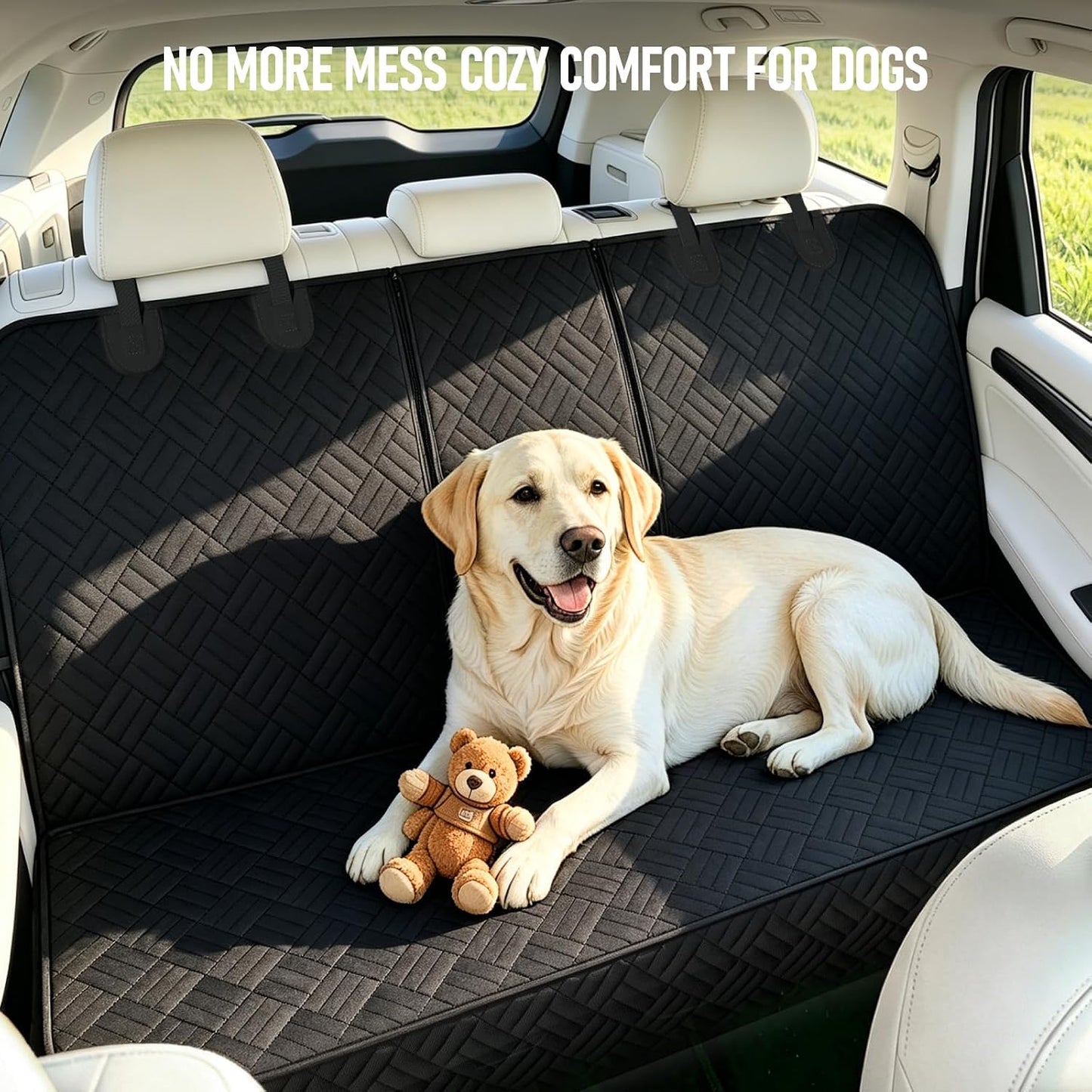 Dog Car Seat Cover for Back Seat, Waterproof 600D Oxford Protector for Travel and Daily Use, Non Slip Scratch Resistant Bench Cover, Easy to Clean, Fits Compact Cars/SUVs, 52 Inch