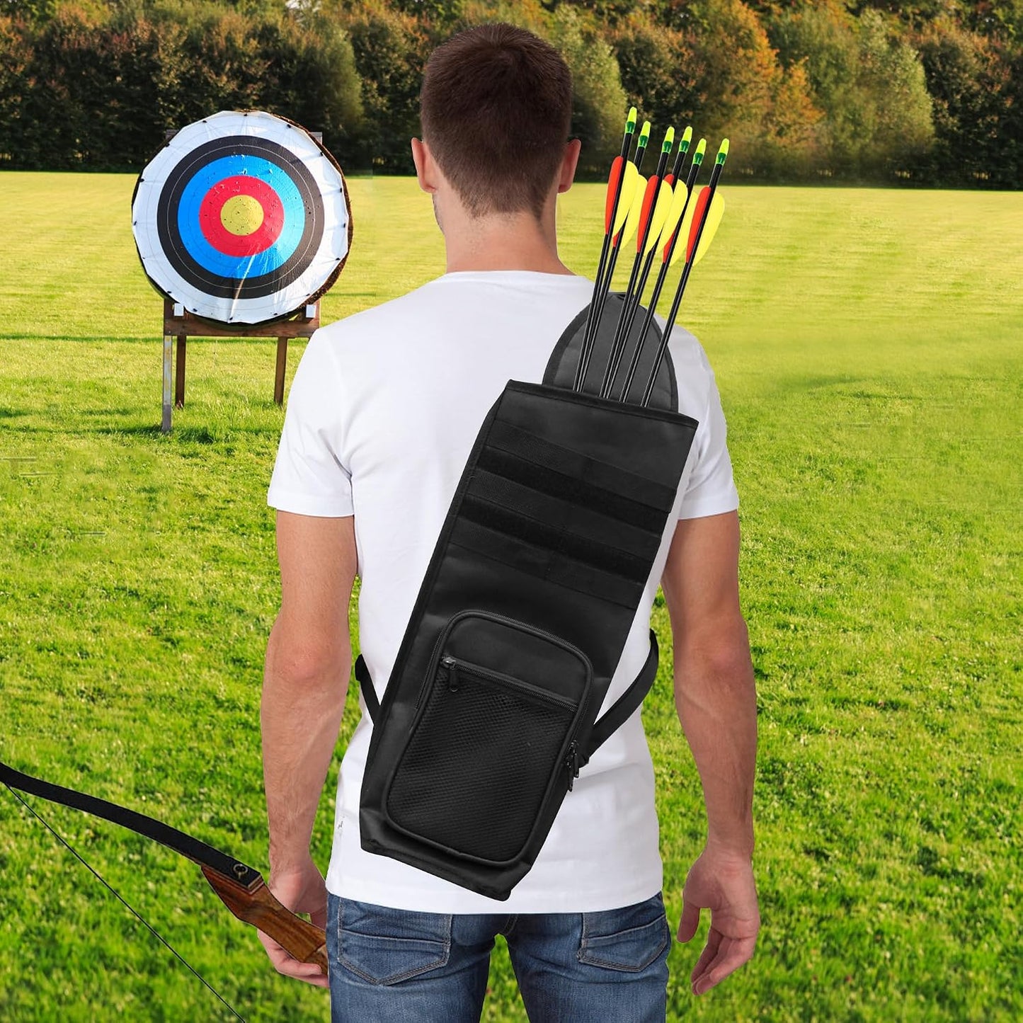 Lightweight Back Arrow Quiver, Holds 22-28 Arrows, Molle System, Adjustable 3-Point Carry, Ideal for Target Practice & Training (Left/Right Hand)