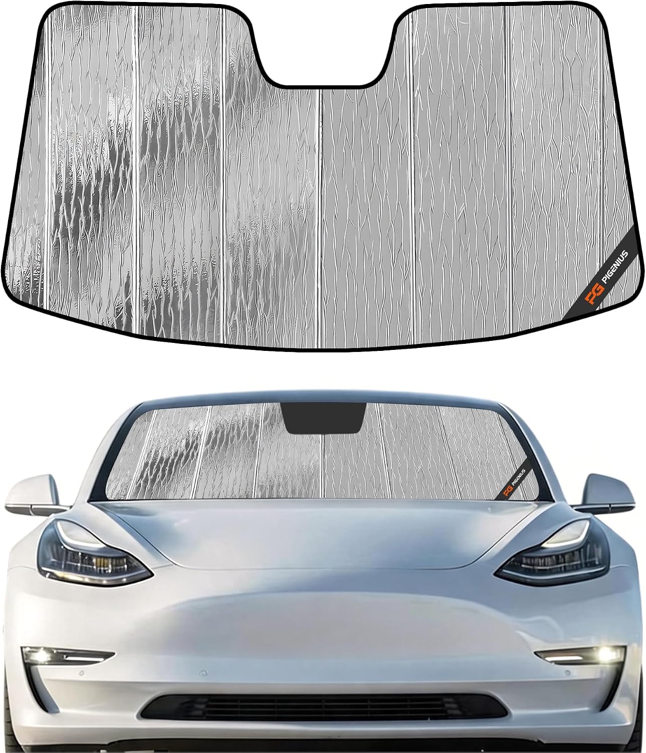 Pigenius Windshield Sunshade for Tesla Model 3 2018-2026, Model Y 2020-2025 Old Body Style, Custom Fit Front Window Shade - AstraGuard