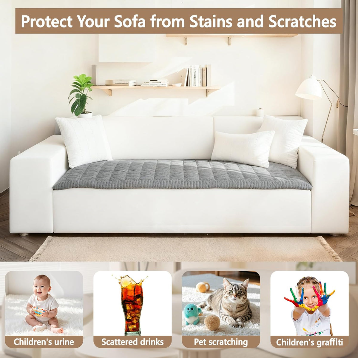Capslpad Couch Covers for Dogs Washable Non Slip Pets Sofa Covers Fuzzy Sofa Slipcover Geometric Pet Friendly Mat Cushion Protector Travel Pet Mat for Living Bedroom Car Back Seat, Grey 27.5"x59"