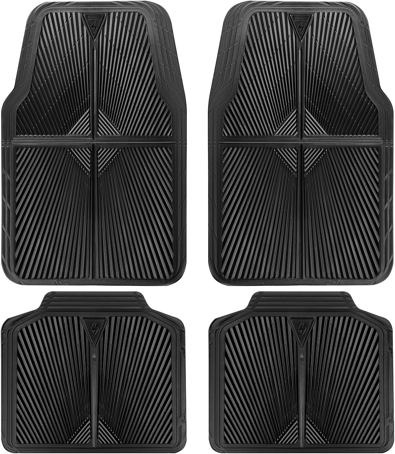 CAR PASS Rubber Car Floor Mats, All Weather Waterproof Car Mats, Universal Trim to Fit for Automotive, SUVs, Trucks, Vehicles, Anti-Slip Easy Clean, Heavy Duty Full Set 4 Piece, Black