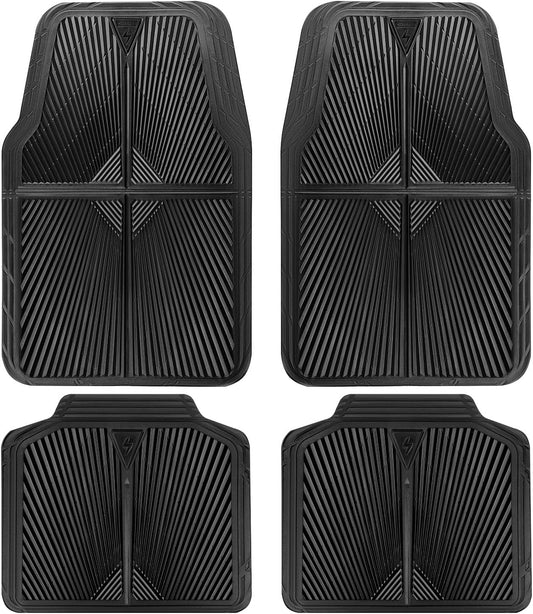 CAR PASS Rubber Car Floor Mats, All Weather Waterproof Car Mats, Universal Trim to Fit for Automotive, SUVs, Trucks, Vehicles, Anti-Slip Easy Clean, Heavy Duty Full Set 4 Piece, Black