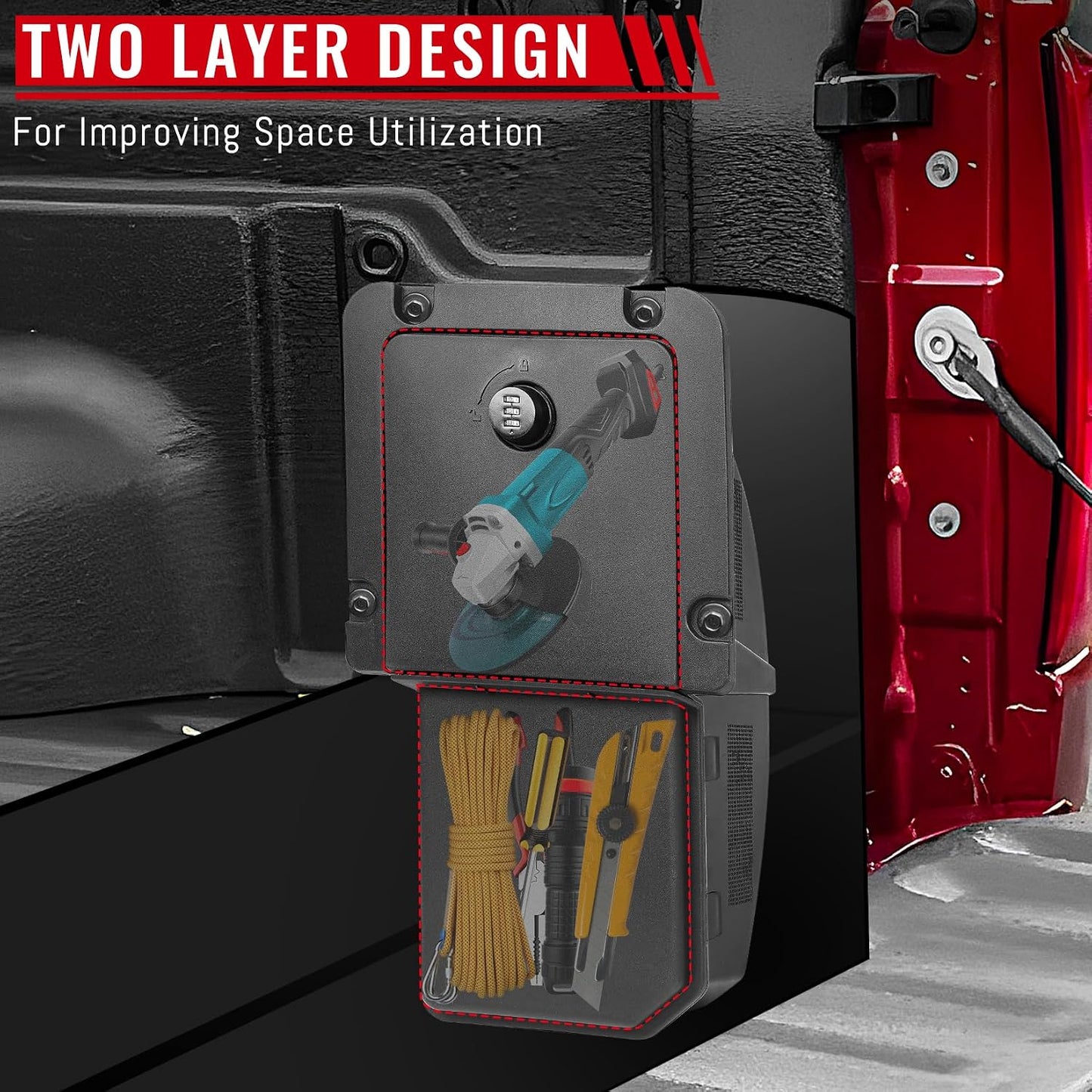 Lockable Bed Cargo Partition Storage Bin Compatible with Ford Maverick 2022-2025 | Cargo Organizer with 3-Digit Security Code Lock | Modular Partition Truck Bed Accessories