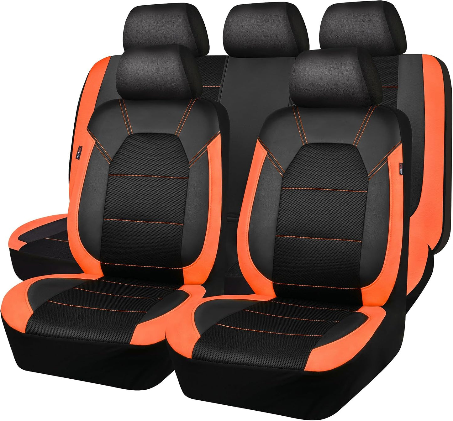 CAR PASS Leather Back Seat Cover, Breathable Mesh Universal Bench Seat Cover, Super 5mm Composite Sponge Inside, Airbag Compatible Fits Most Automotive, Cars, SUVs, Trucks, and Vans (Rear, Black)