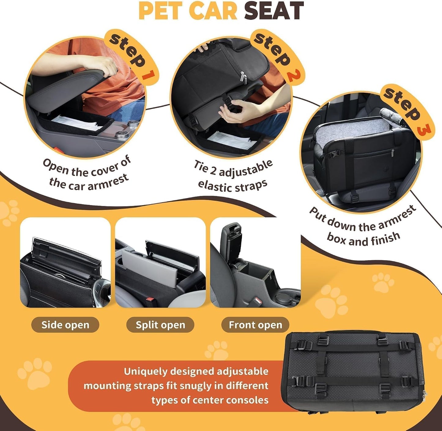 YUDODO Large Dog Car Seat for Center Console (Width＞9.5in) Fits 10-18lbs, Anti-Slip Puppy Cat Travel Portable Booster Seat, Luxury Pet Car Bed Carseat PU Leather Black