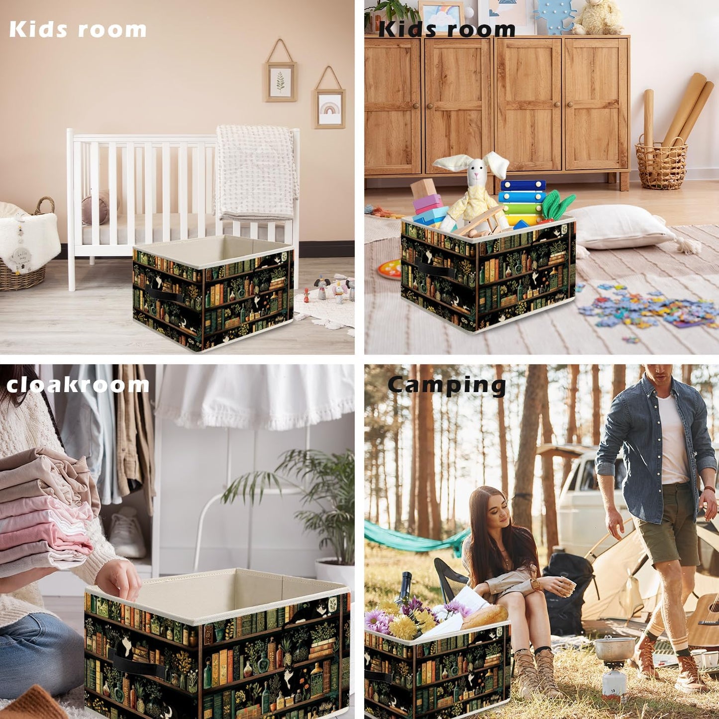 Tuxedo Cat Book Storage Bin Box with Handles, Book Reading Lover Decor and Gifts, Bookish Foldable Organizer Basket Toybox for Reading Corner Nook Library Home Books