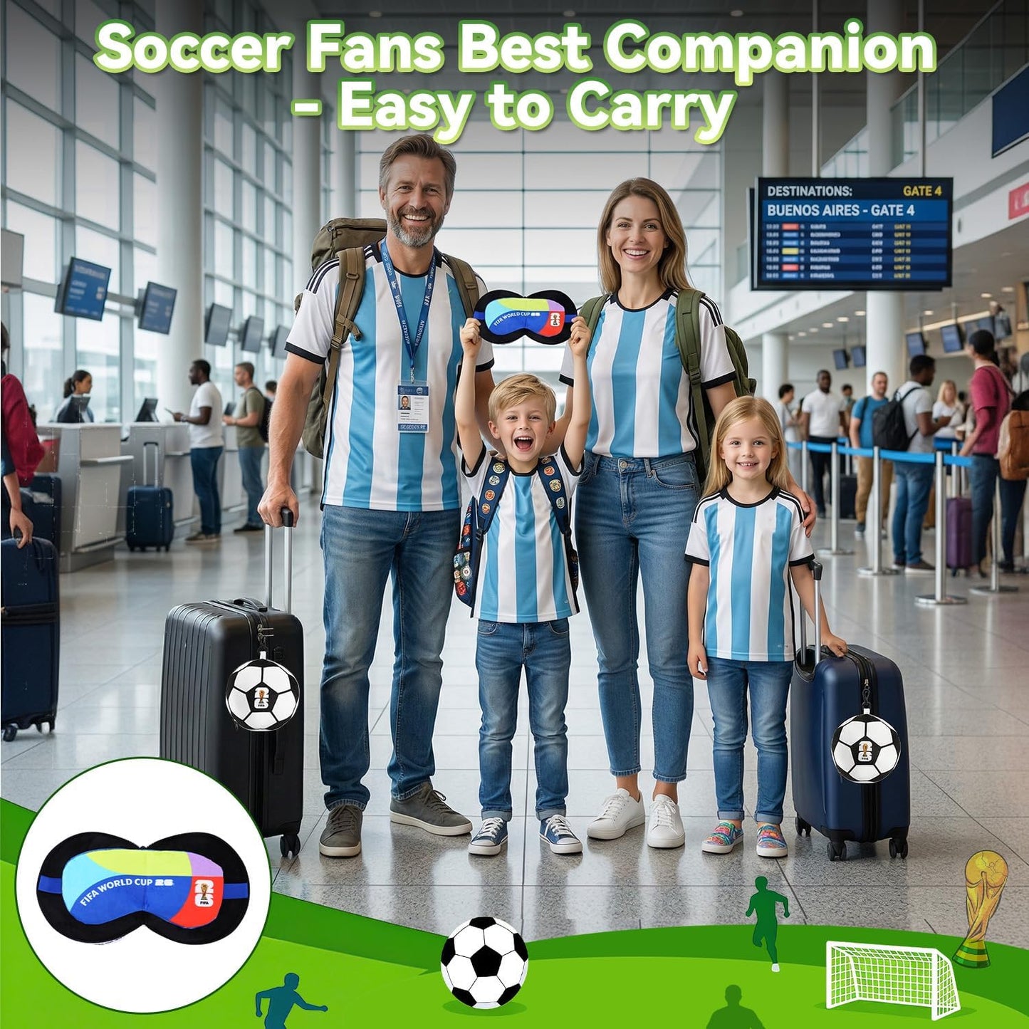 MESUCA FIFA World Cup 2026 Travel Pillow with Eye Mask - Official FIFA World Cup 2026 Merchandise -Soccer Ball Design Neck Pillow 2-in-1 Comfort for Traveling,Car,or Train