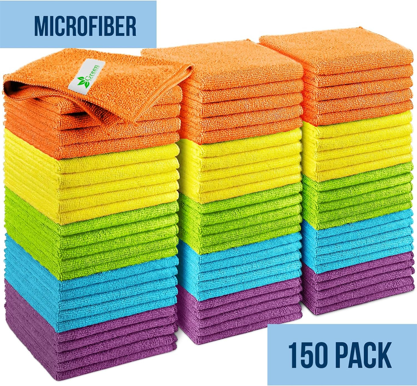 GREEN LIFESTYLE Microfiber Cleaning Cloth 11.5" x 11.5" 150 Pack - Edgeless Microfiber Towels for Cars, Cleaning Rags, Lint Free Car Microfiber Towel, Reusable Cleaning Cloths (Multicolor)