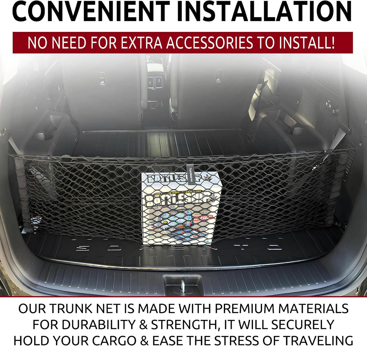 Envelope Style Trunk Mesh Cargo Net for KIA Sorento S LX EX SX 2021-2026 - Car Accessories - Premium Trunk Organizers and Storage - Cargo Net for SUV - Vehicle Carrier Organizer for KIA Sorento PHEV