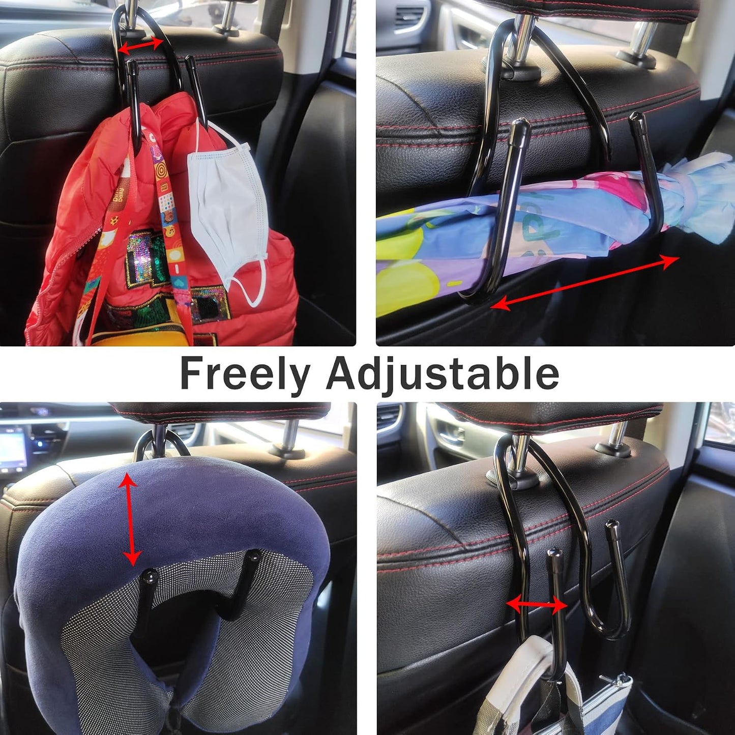 Adjustable Car Seat Headrest Hook 4 Pack Car Storage Organizer Headrest Hanger Holder Hooks for Bags Purses Jackets Sweaters Hats Umbrella, Seat Hooks for Vehicle
