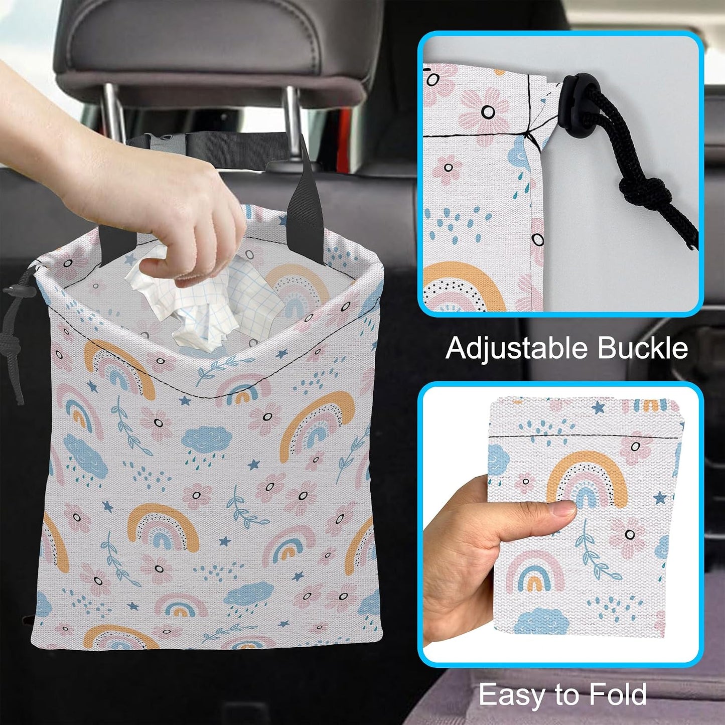 Car Trash Bag Hanging Cloud Rainbow Flower Car Trash Can Waterproof Garbage Bag Hanging for Car Back Seat