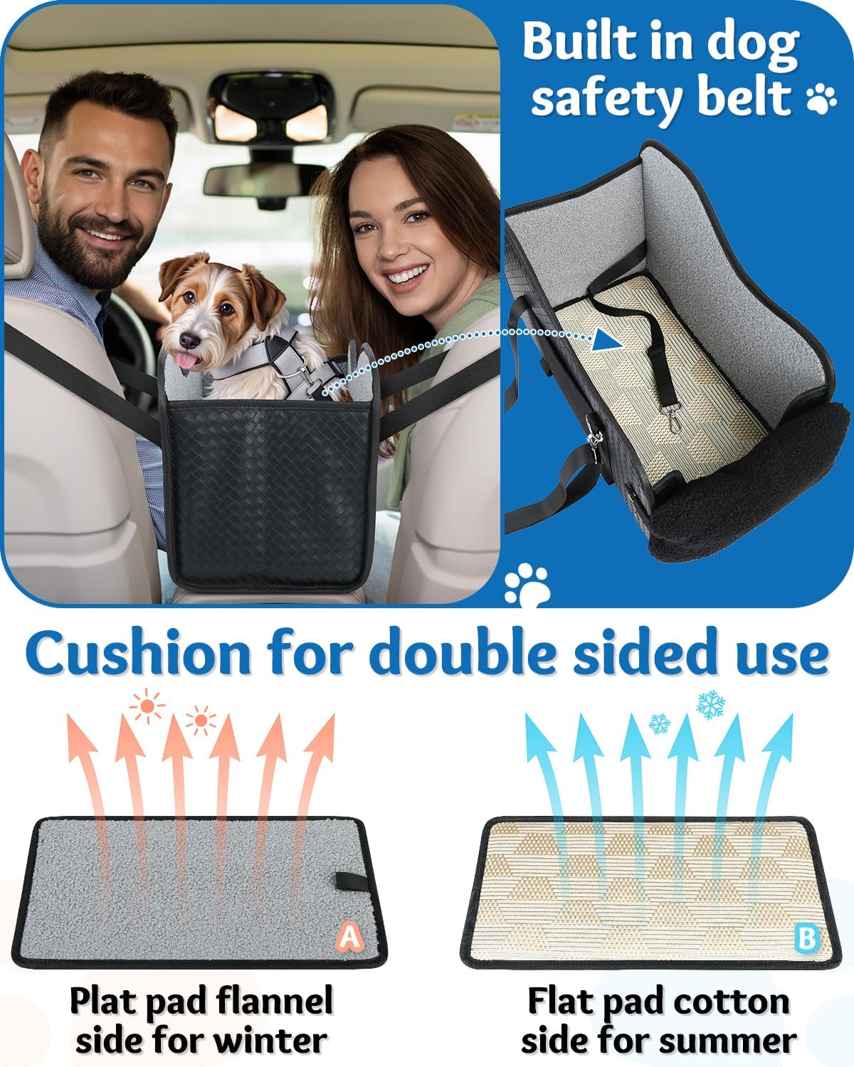 Center Console Dog Car Seat, Pet Car Seat, Armrest Middle Console Booster Travel Carrier for Small Dogs and Cats(Black Leather)