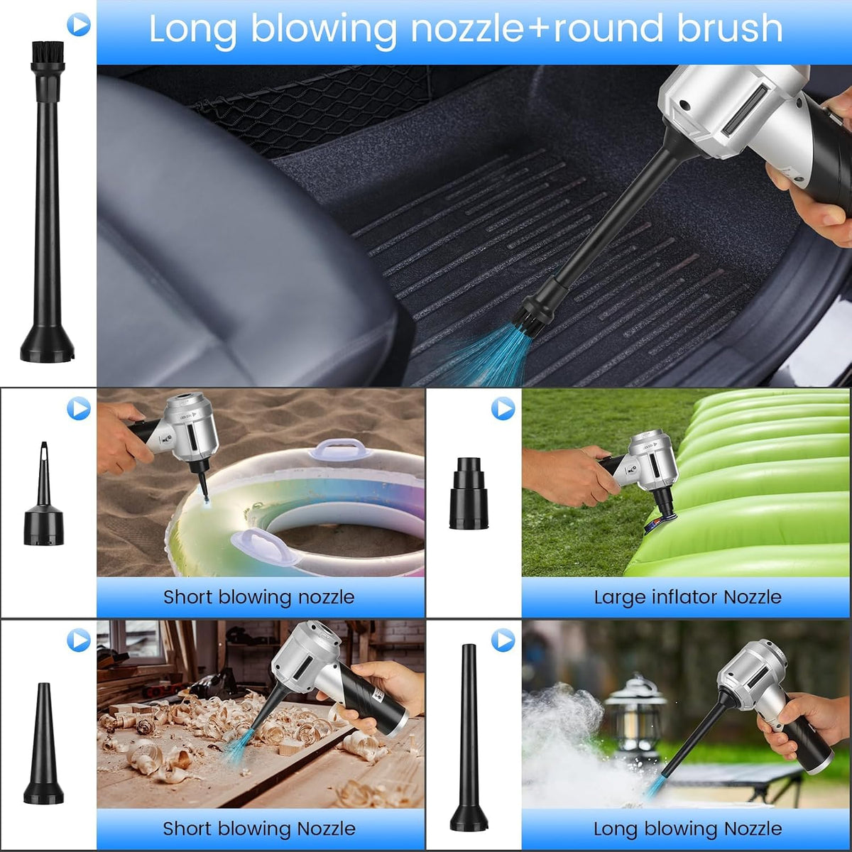 Handheld Car Vacuum Portable Cordless with 18000PA Super Suction, 4 in 1 Portable Air Blower/Car Vacuum 90°Foldable Rechargeable Brushless Motor, Gifts for Men for Home, PC