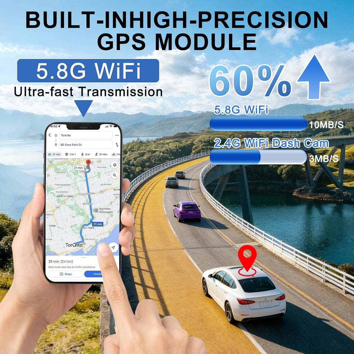 4K Dash Cam Front & Rear, WiFi Night Vision, Dual Channel, 24H, 64GB